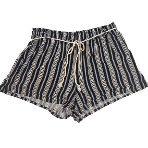 SHEIN Plus size womens high rise paper bag shorts rope blue striped sz 4XL 20 - Picture 1 of 6